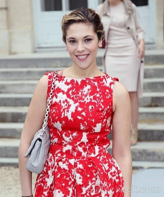 Alysson Paradis  Red Floral Frock at Paris Fashion Week