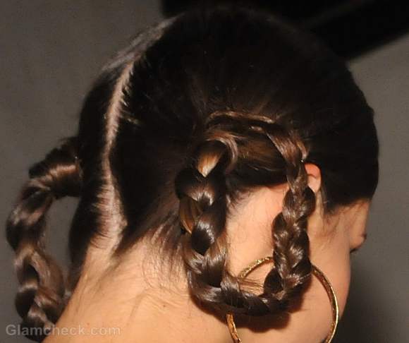 Hairstyle looped side braids