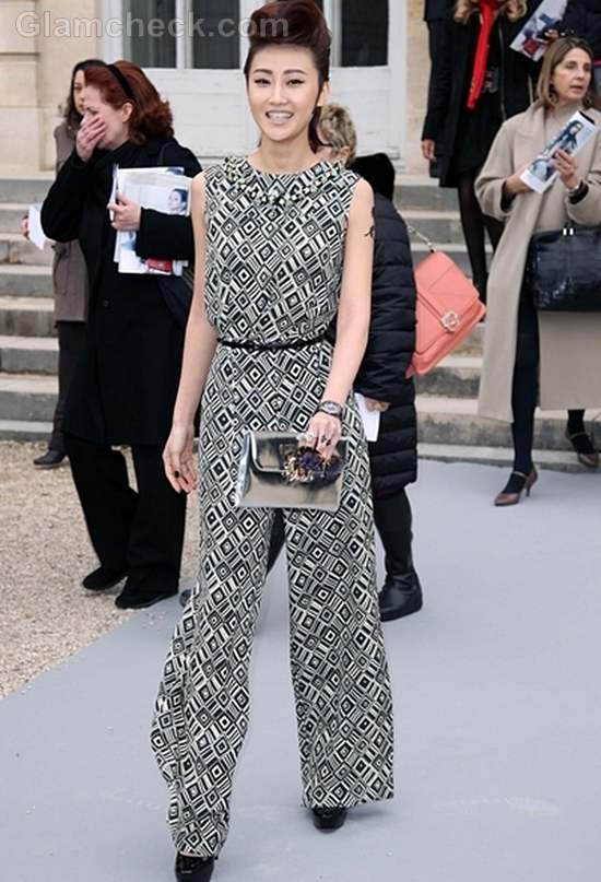 Li Xiao Lu in Patterned Jumpsuit at Paris Fashion Week