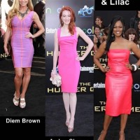 celebs in pink-lilac the hunger games premiere
