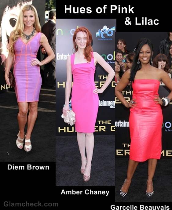 celebs in pink-lilac the hunger games premiere