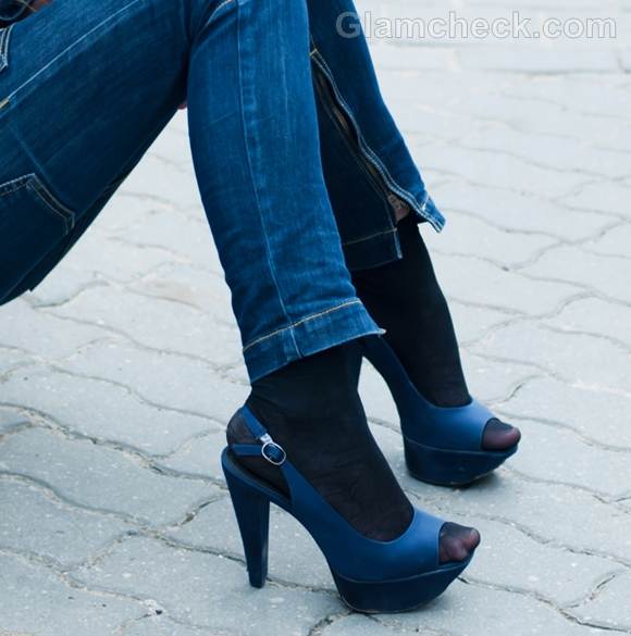 Rock the ook blue heels denim