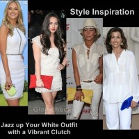 Style inspiration white outfit vibrant clutch