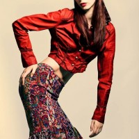 Style picture how wear multiprint gypsy skirt red cropped jacket