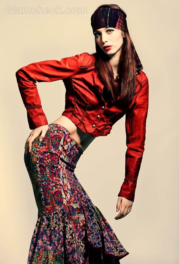 Style picture how wear multiprint gypsy skirt red cropped jacket