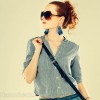 Style pictures cropped shirt blue denim shorts