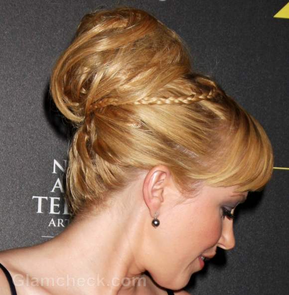 messy top bun braid hairstyle adrienne frantz