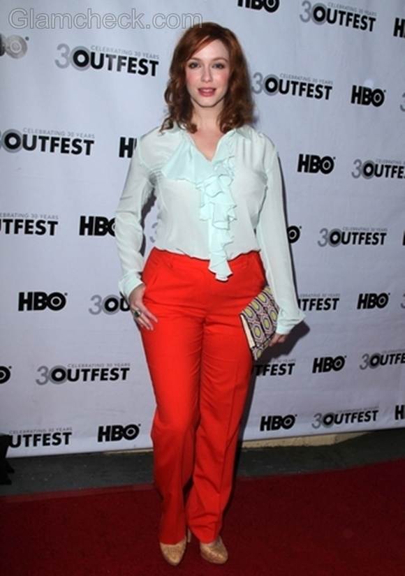 orange pants Christina Hendricks