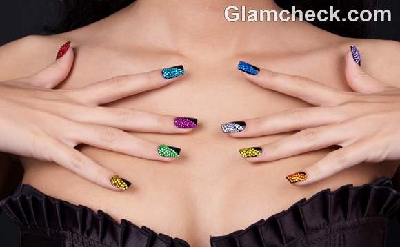 DIY nail art multi colored crystal nails