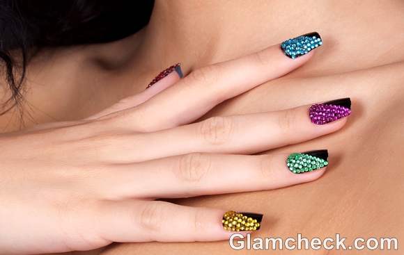 nail art multi colored crystal nails diy