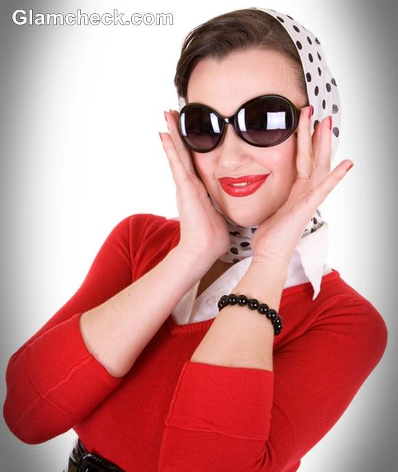 retro look with polka dot scarf