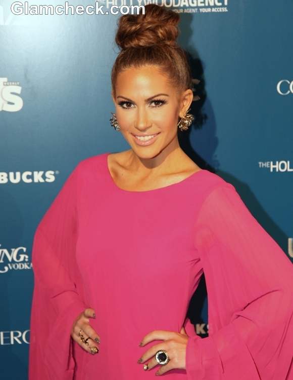 Kimberly Cole top knot hairstyle at The Wanted Afterparty