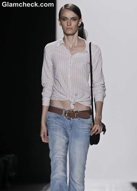 Wearing Boyfriend Jeans with Front tie shirt Uber cool Androgynous look