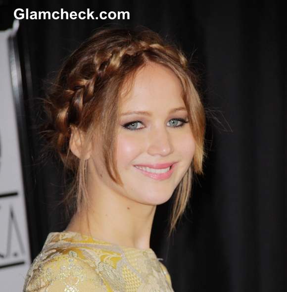 Jennifer Lawrence Milkmaid Braids hairstyle 2013