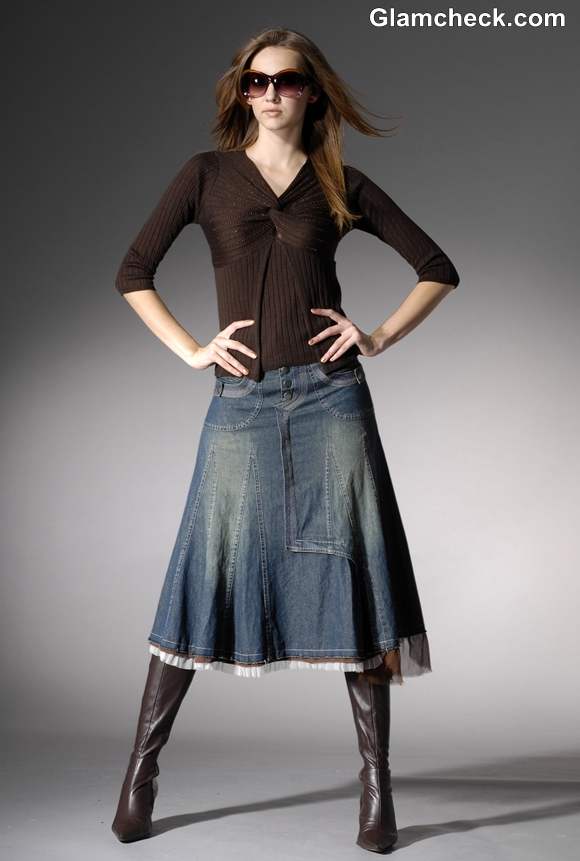 Long Denim Skirt for Winters How to Style