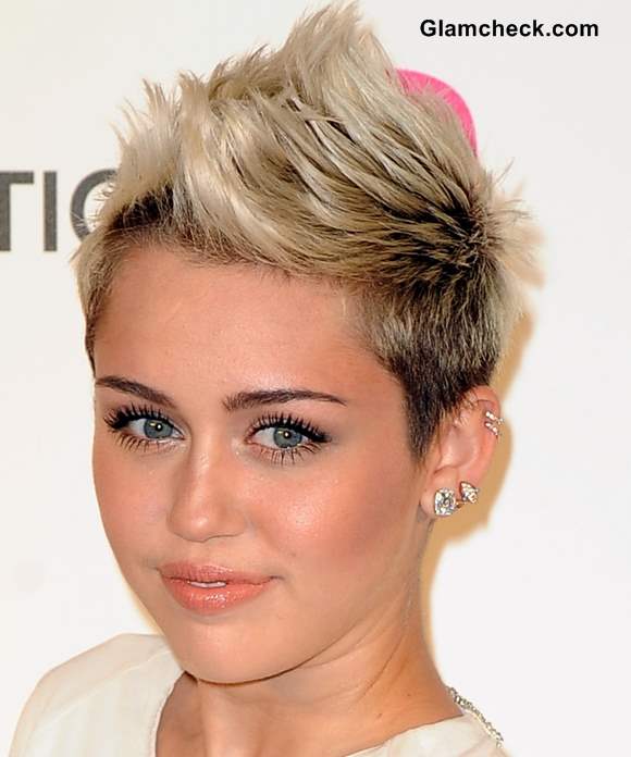 Miley Cyrus Diamond earrings at 2013 Elton Johns Oscar Viewing Party