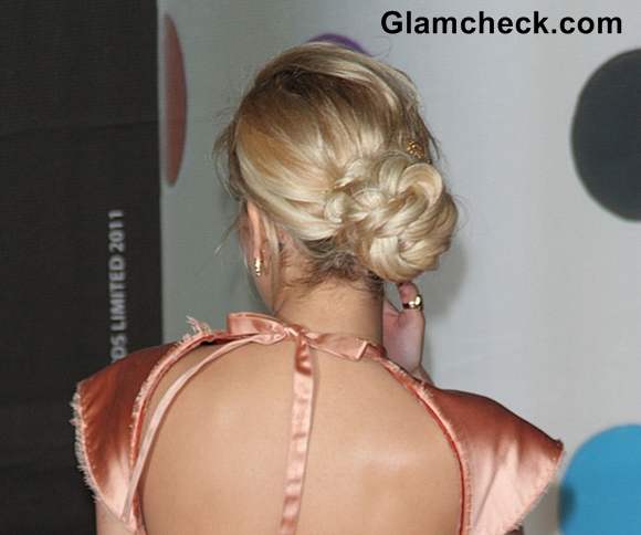 Rita Ora Knotted Bun hairstyle BRIT Awards 2013