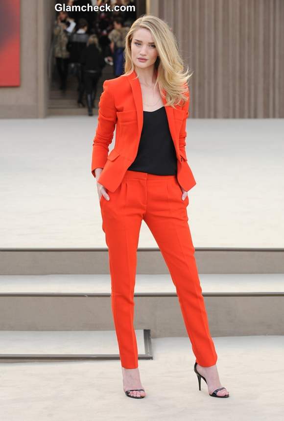 Rosie Huntington-Whiteley in orange blazer pants