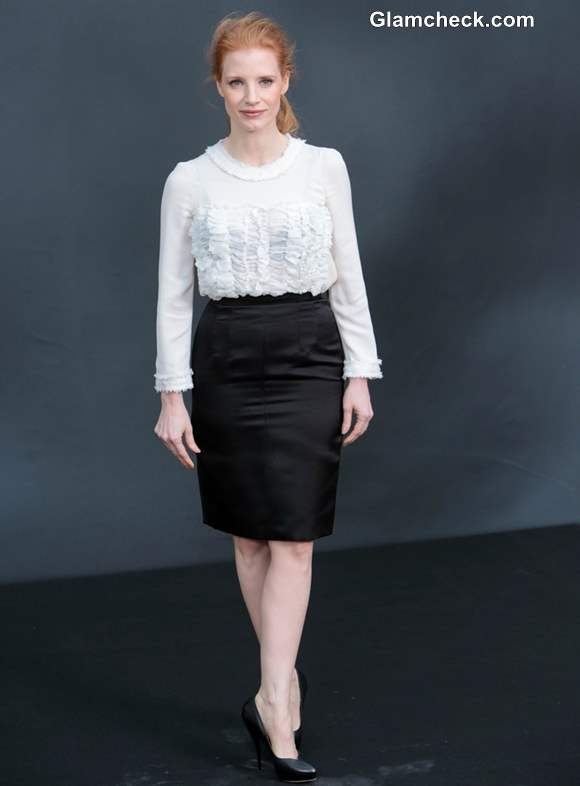 Jessica Chastain at Paris Fashion Week FW 2013 Chanel photocall