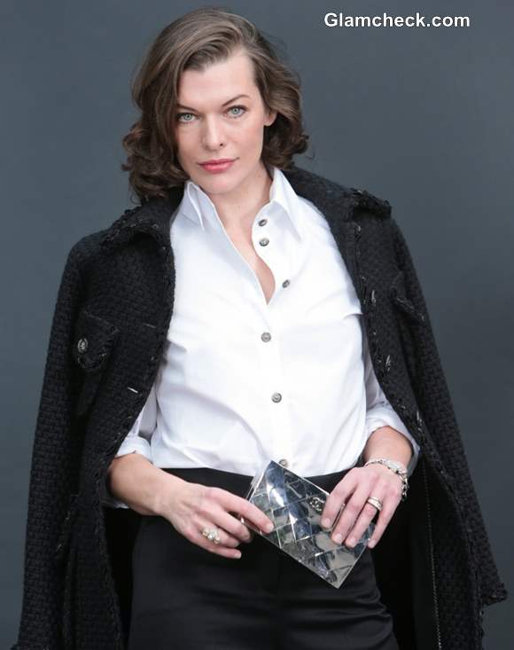 Milla Jovovich Androgynous at Paris Fashion Week F/W 2013 