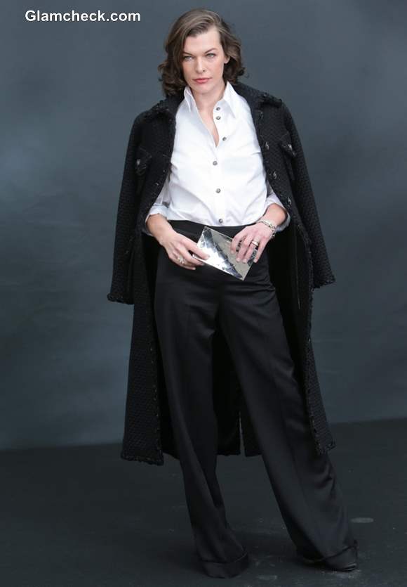 Milla Jovovich Androgynous at Paris Fashion Week F-W 2013 Chanel