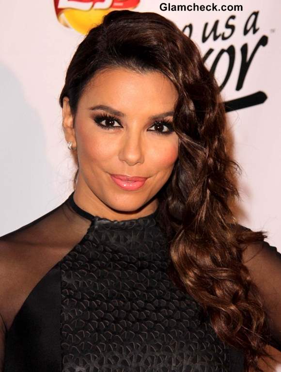 Eva Longoria Sports Side-swept Curls at Lays Event 2013