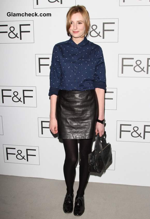 Laura Carmichael leather skirt at F-F Autumn-Winter 2013 Show