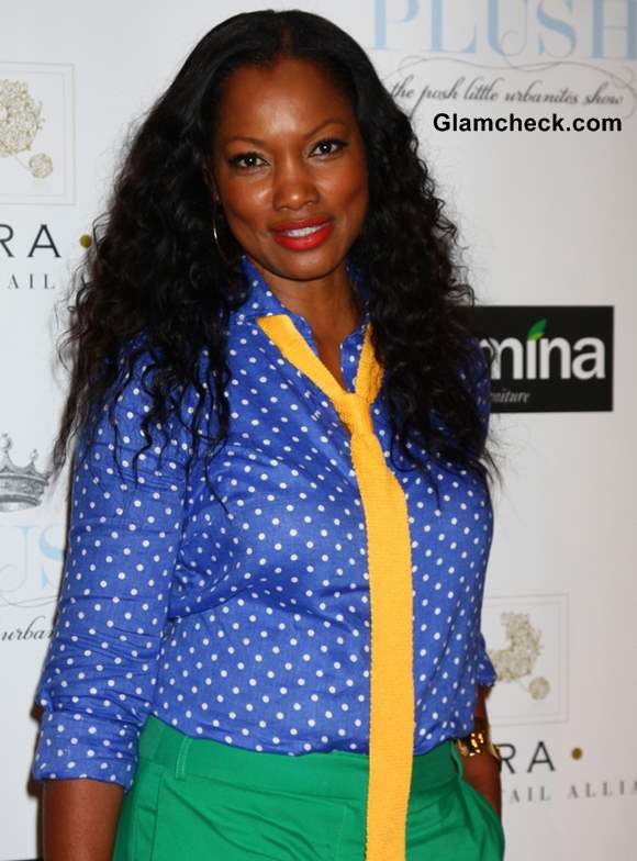 Garcelle Beauvais color blocked outfit green blue yellow