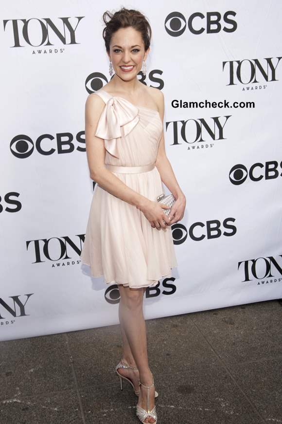 Laura Osnes in Beige Pink Frock at Cocktail Party 2013