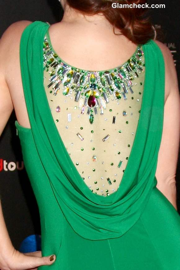 Melissa Archer Embellished Emerald Evening Gown at Emmys 2013