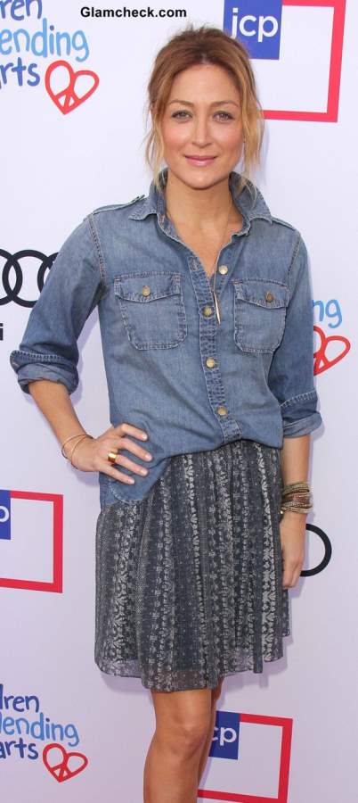 Sasha Alexander Goes Bohemian Rocker Chick in Denim shirt 