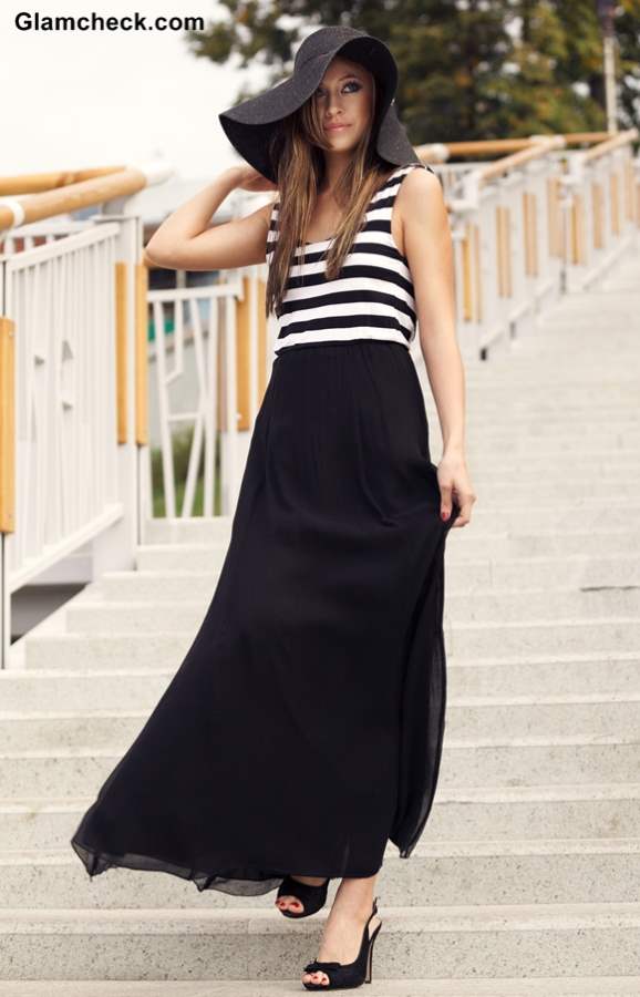 Black and white long skirt and top sale