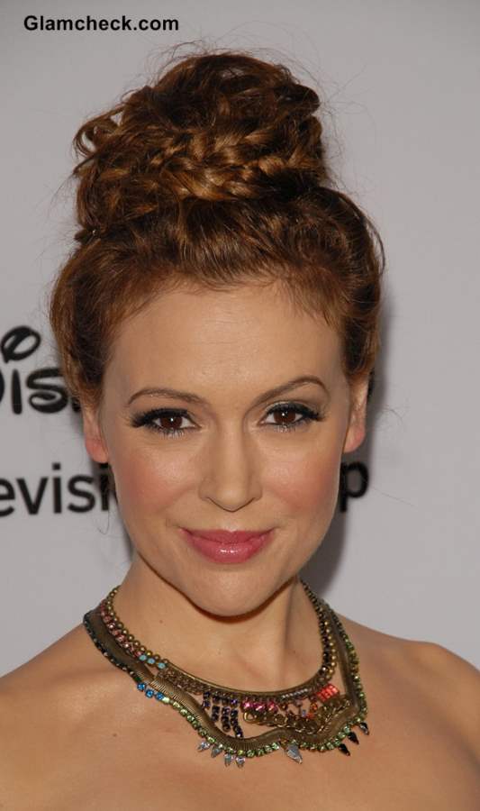 Alyssa Milano Sexy Braided Top Knot Hairstyle 2013