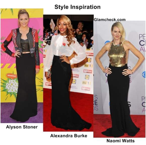 Celeb Style Inspiration 3 Formal Party looks with Long Black Skirt