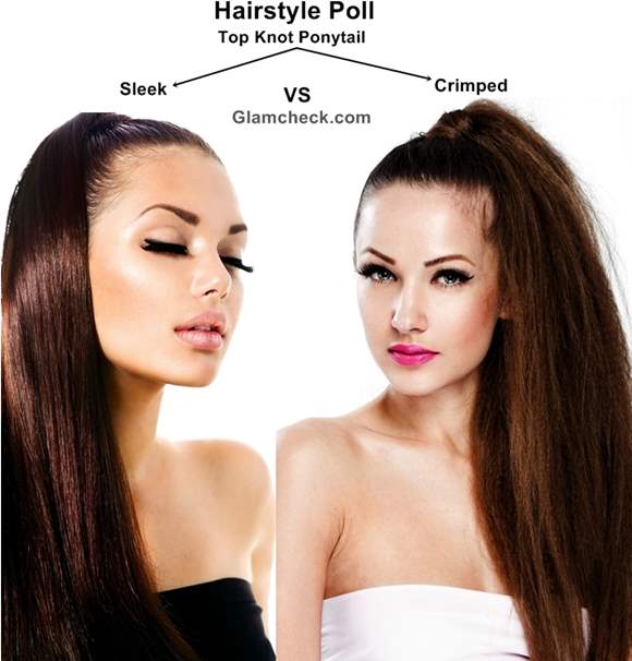 Hairstyle Poll Sleek vs Crimped Top-knot Ponytail