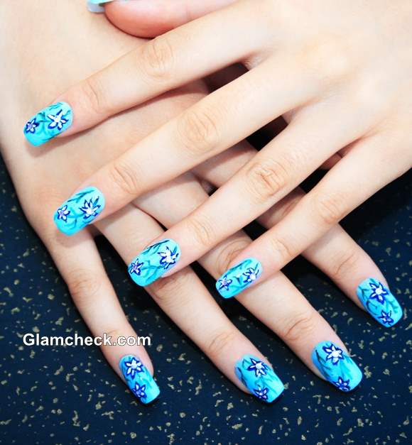 Blue Flowers Nail Art