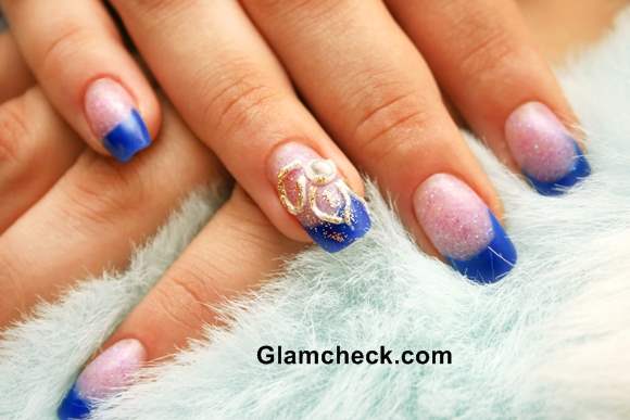 Glitter nail polish blue