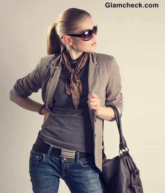 Rock Star Glam in Blue Denims and Brown Jacket