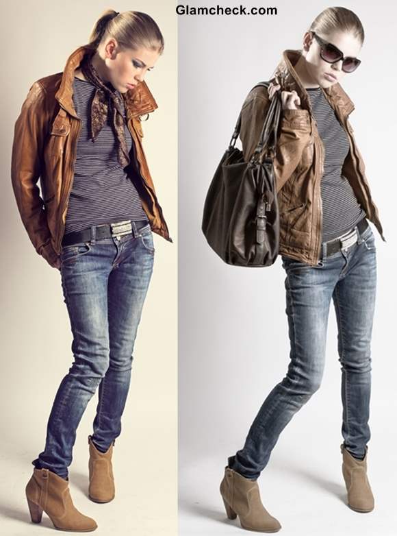 Rock the Look - Rock Star Glam in Blue Denims and Brown Jacket