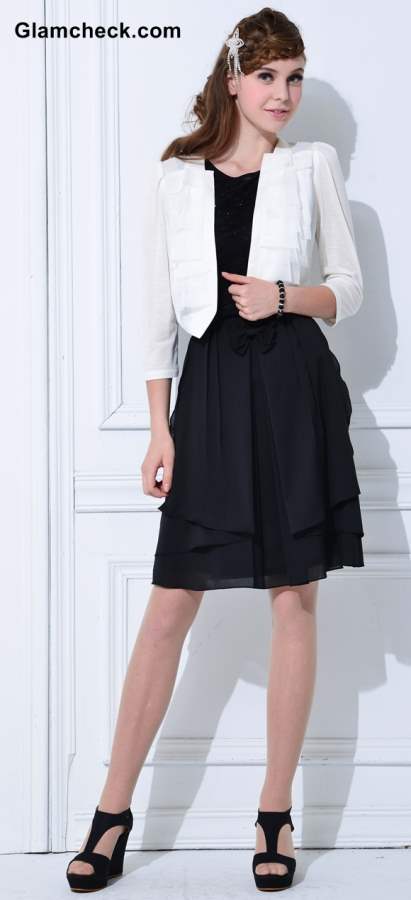 White dress with black on sale jacket