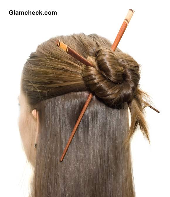 Elegant Half Updo with Asian Hair Sticks