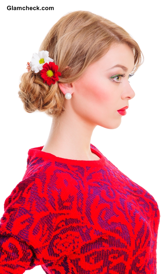 Side Fishtail Braided Bun adorned with flowers