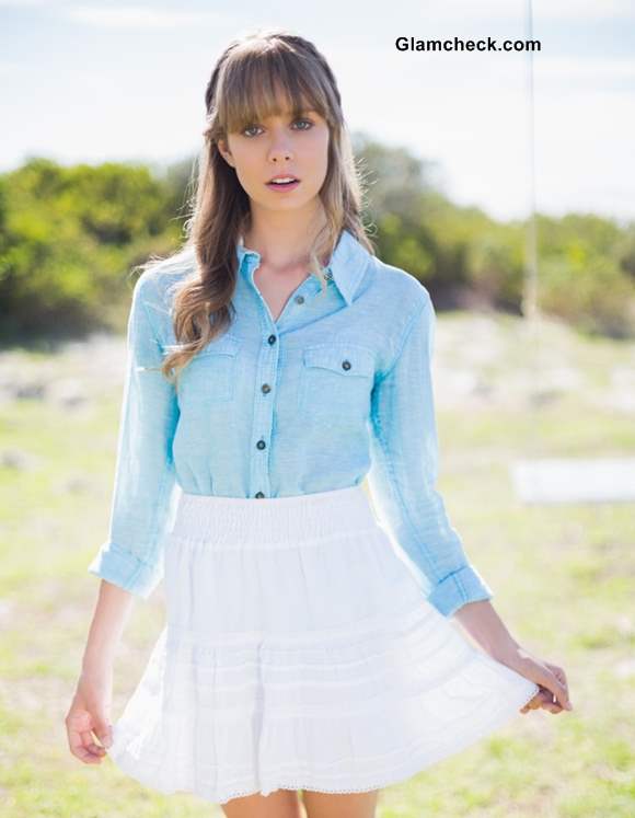 How to Wear a Denim Shirt with a White Skirt