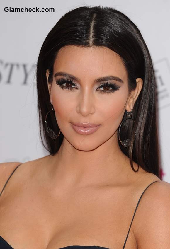 Kim Kardashian Hairstyle Long sleek hair witout bangs