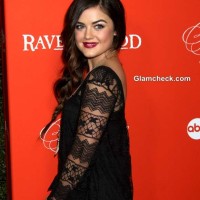 Lucy Hale in Dressy Halloween Black Lace Dress for Pretty Little Liars Screening 2013