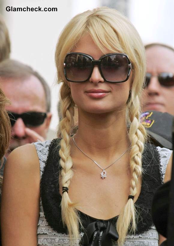 Paris Hilton Sports Cutesy Pigtails