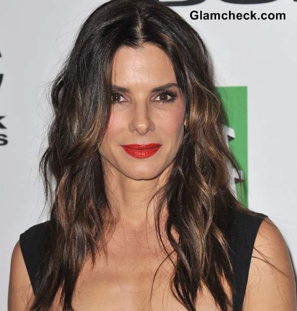 Sandra Bullock Red Lips Curly Hair