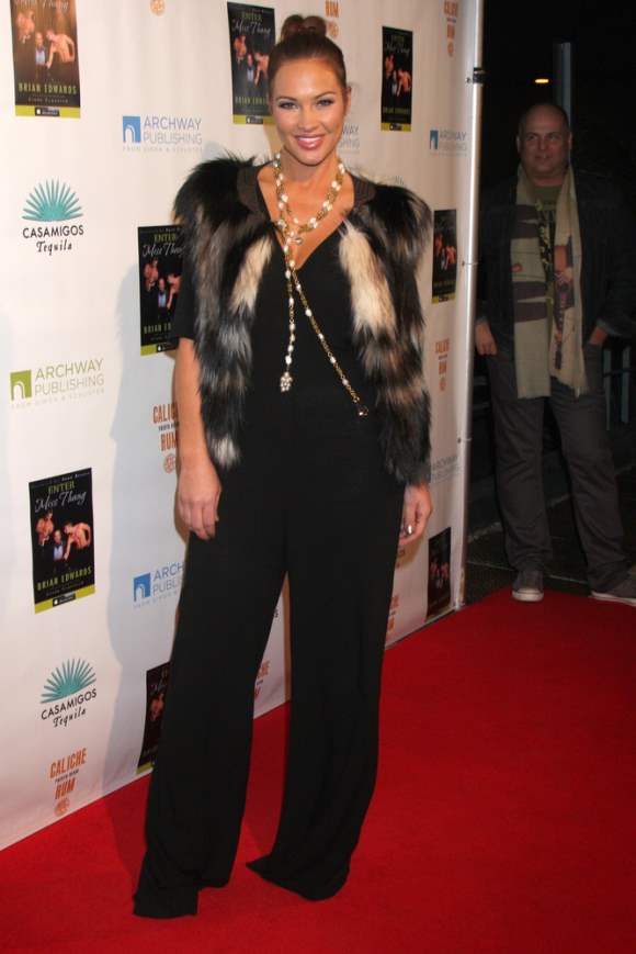 Tiffany Fallon in Black Jumpsuit and Fur Jacket at Enter Miss Thang Launch Party