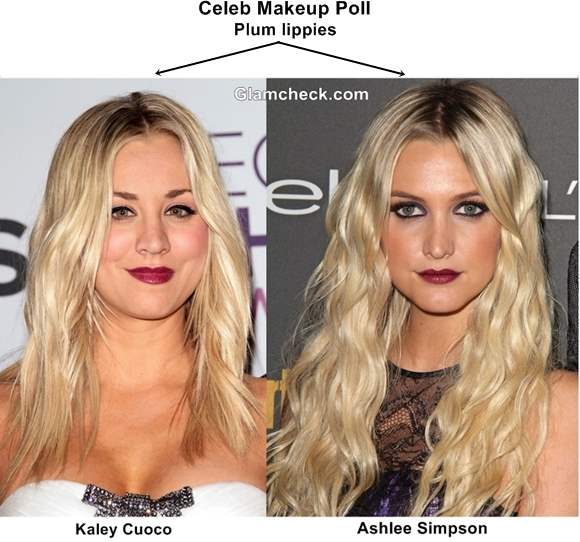 Who Sports Plum Lips Better - Kaley Cuoco or Ashlee Simpson