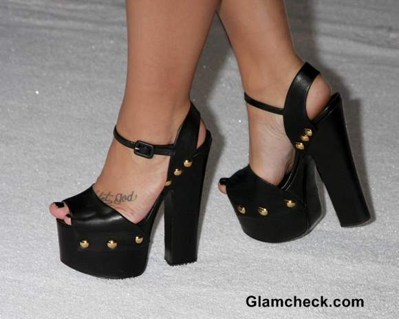 Black Ankle Strap Heels Demi Lovato at Frozen World Premiere